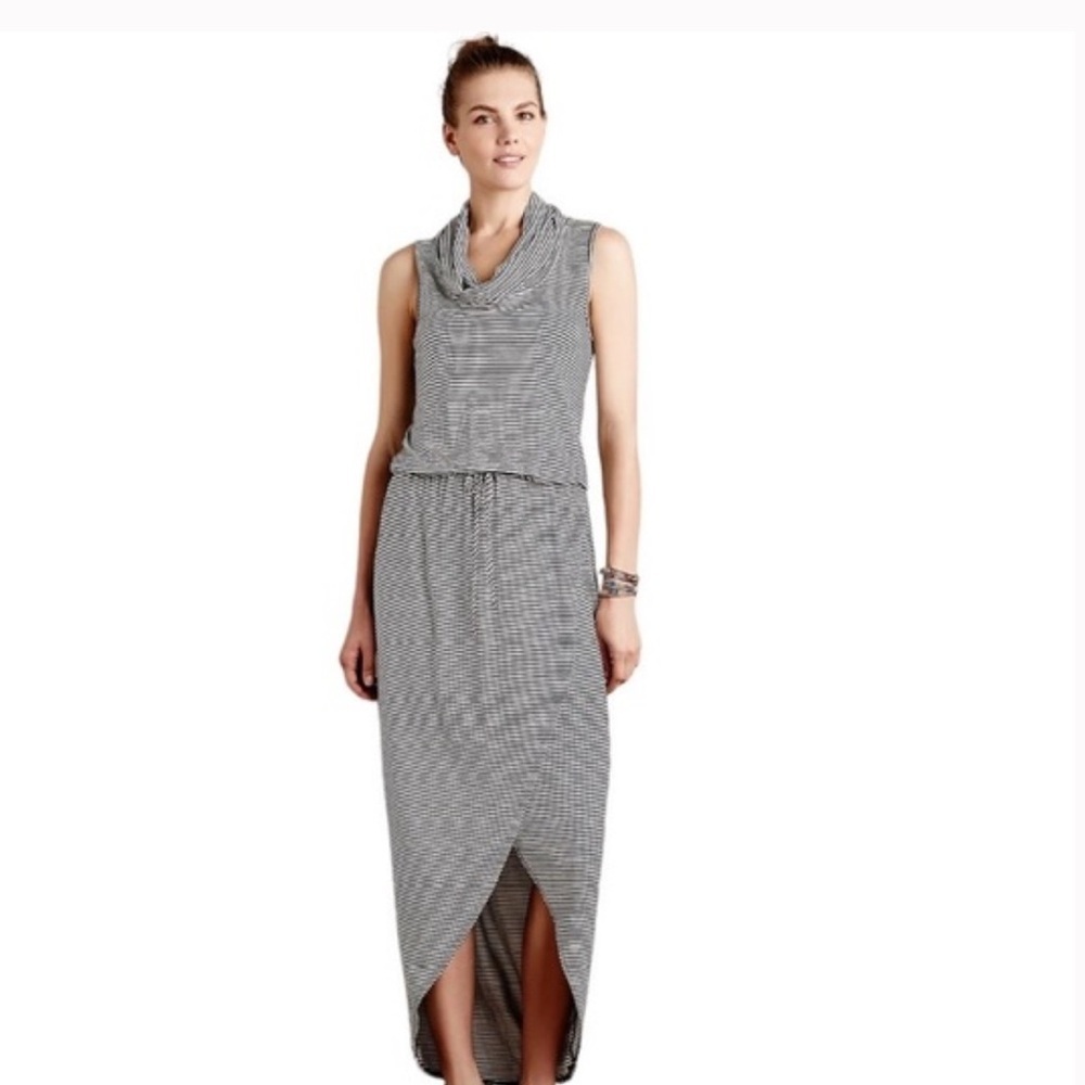 Dolan Left Coast Cowl Neck Black White Sleeveless Striped Midi Dress medium
